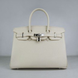 Hermes Birkin 30Cm Togo Leather Handbags Beige Silver